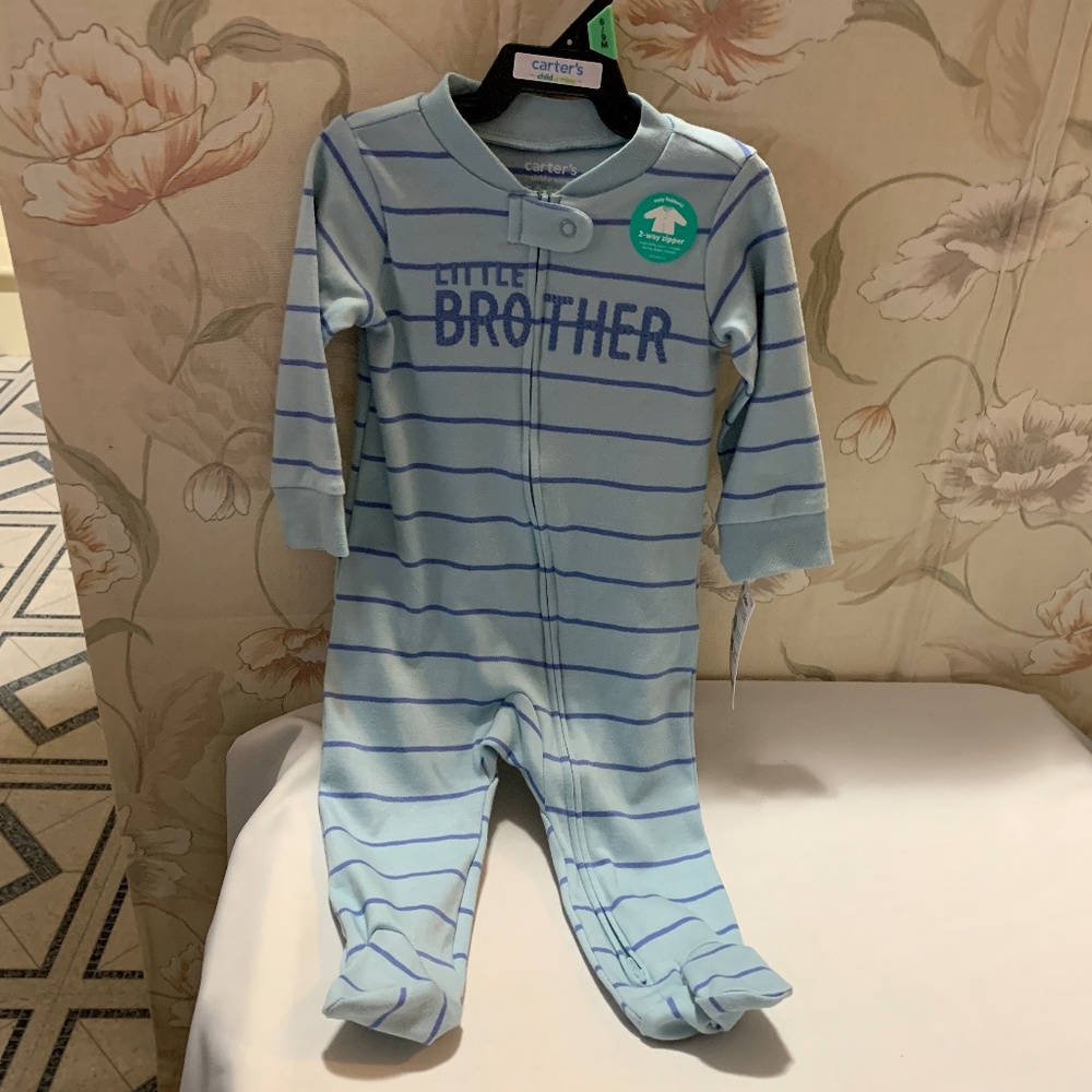 Carter’s Child of Mine Blue "Little Brother" All In One w 2 Way Zip Sz 6-9m NWT